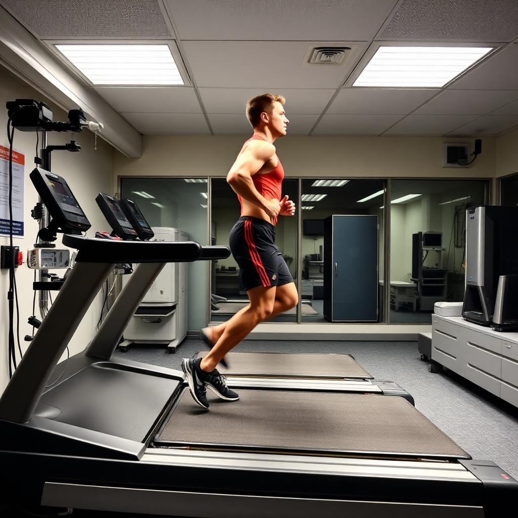 Athlete running on a treadmill in a sports science lab