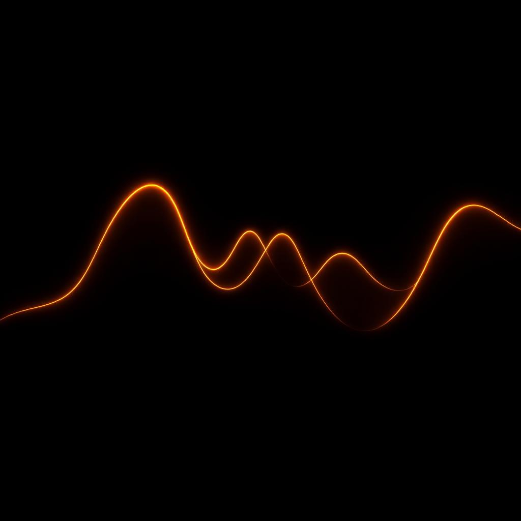 Abstract orange and gold performance data line graphs on a black screen